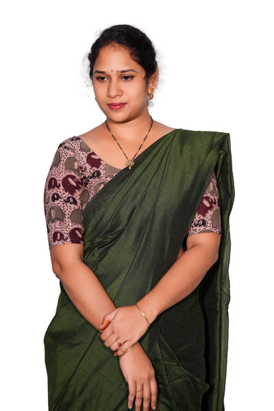 KALAMKARI ROUND NECK 10 INCH HANDS STRECHBLE BLOUSE