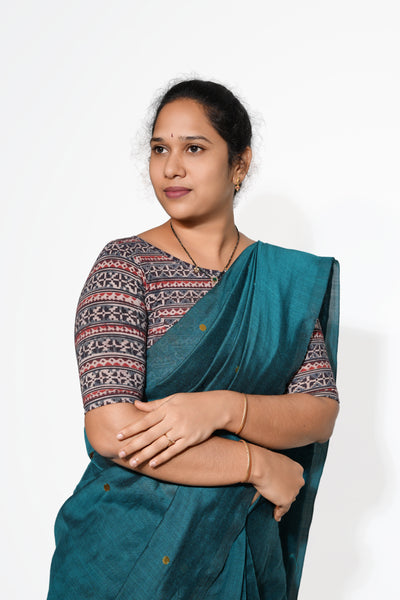 KALAMKARI BOAT NECK OPEN 10 HAND'S STREACHBLE  BLOUSE