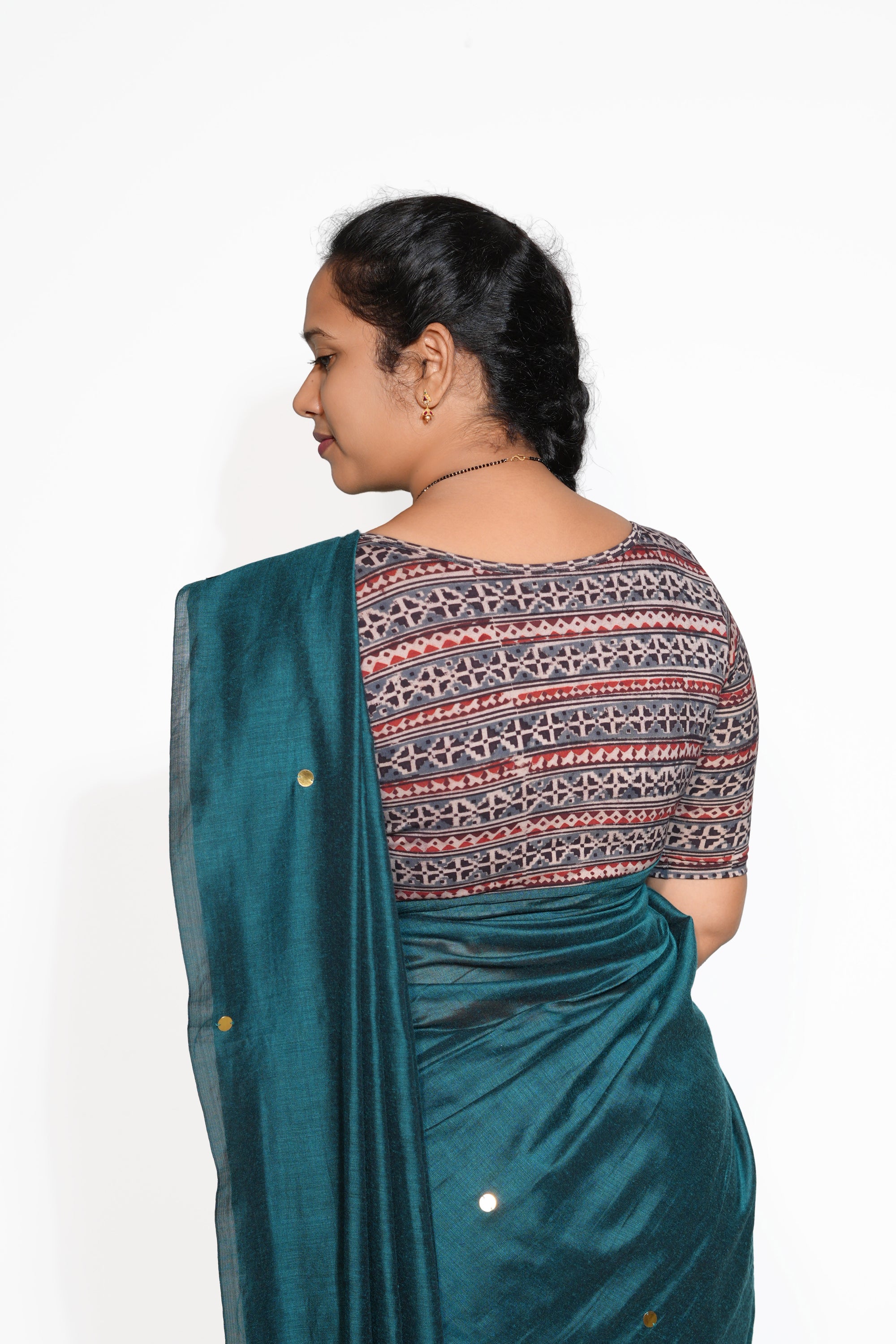 KALAMKARI BOAT NECK OPEN 10 HAND'S STREACHBLE  BLOUSE