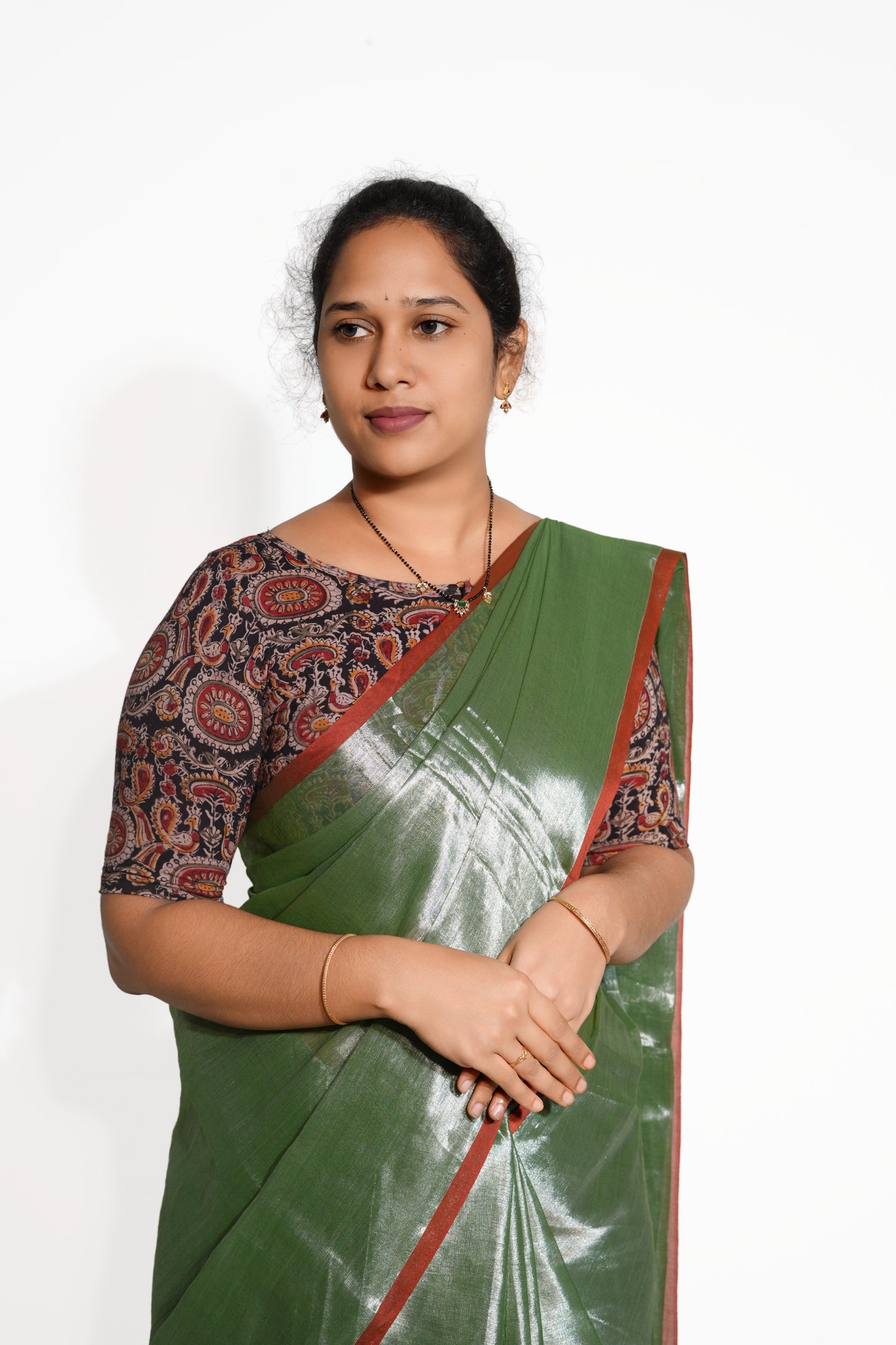 KALAMKARI BOAT NECK OPEN 10 HAND'S STREACHBLE  BLOUSE