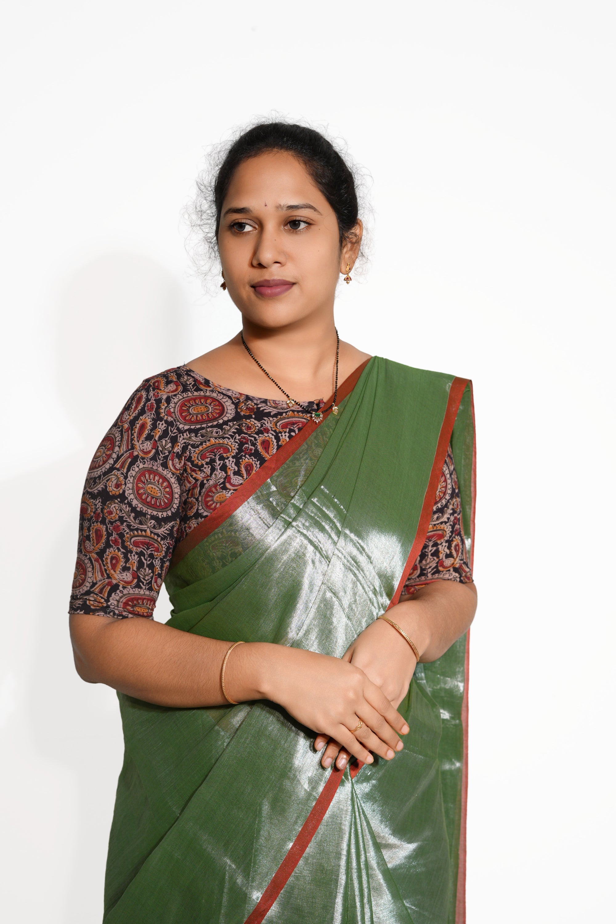 KALAMKARI BOAT NECK OPEN 10 HAND'S STREACHBLE  BLOUSE