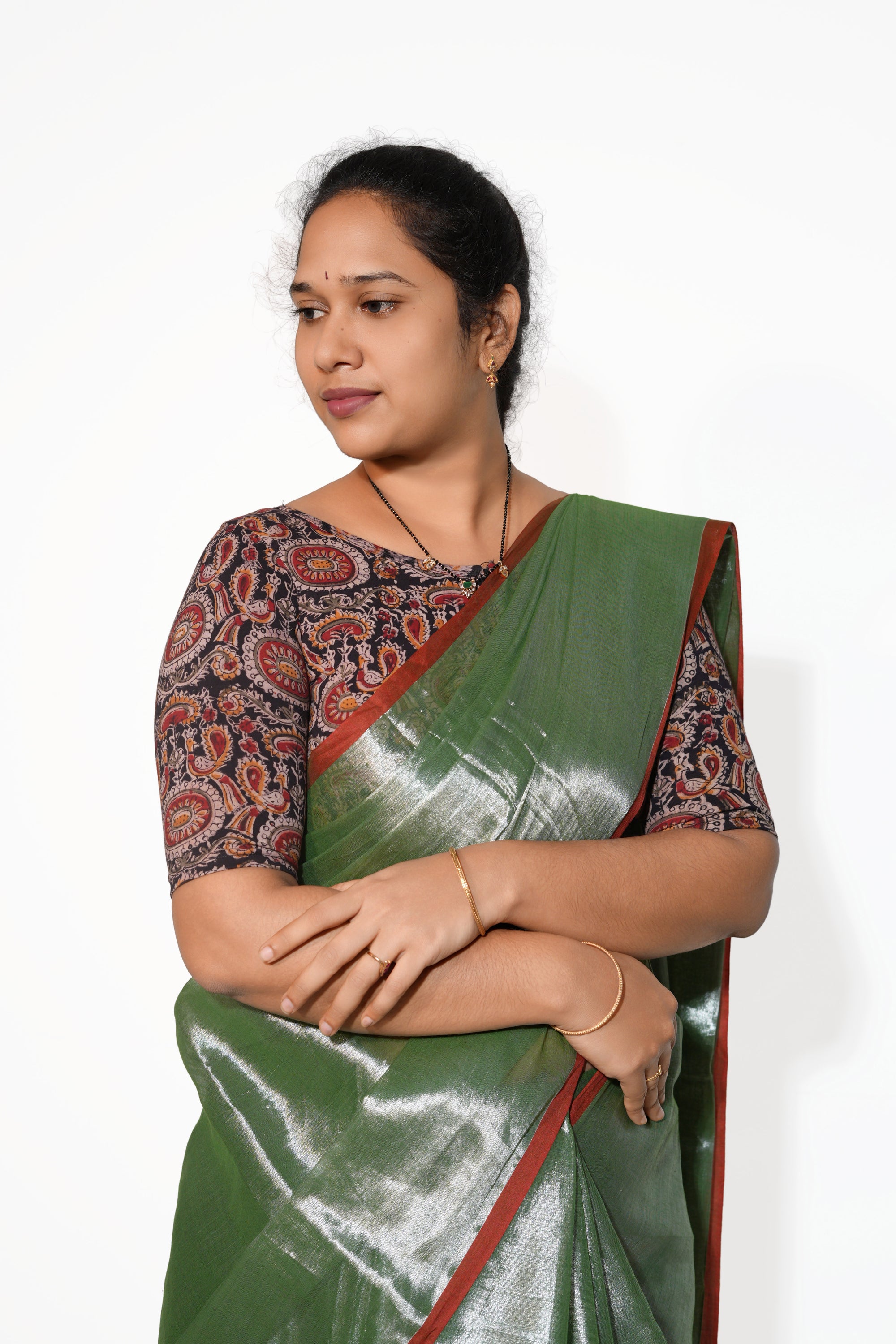 KALAMKARI BOAT NECK OPEN 10 HAND'S STREACHBLE  BLOUSE