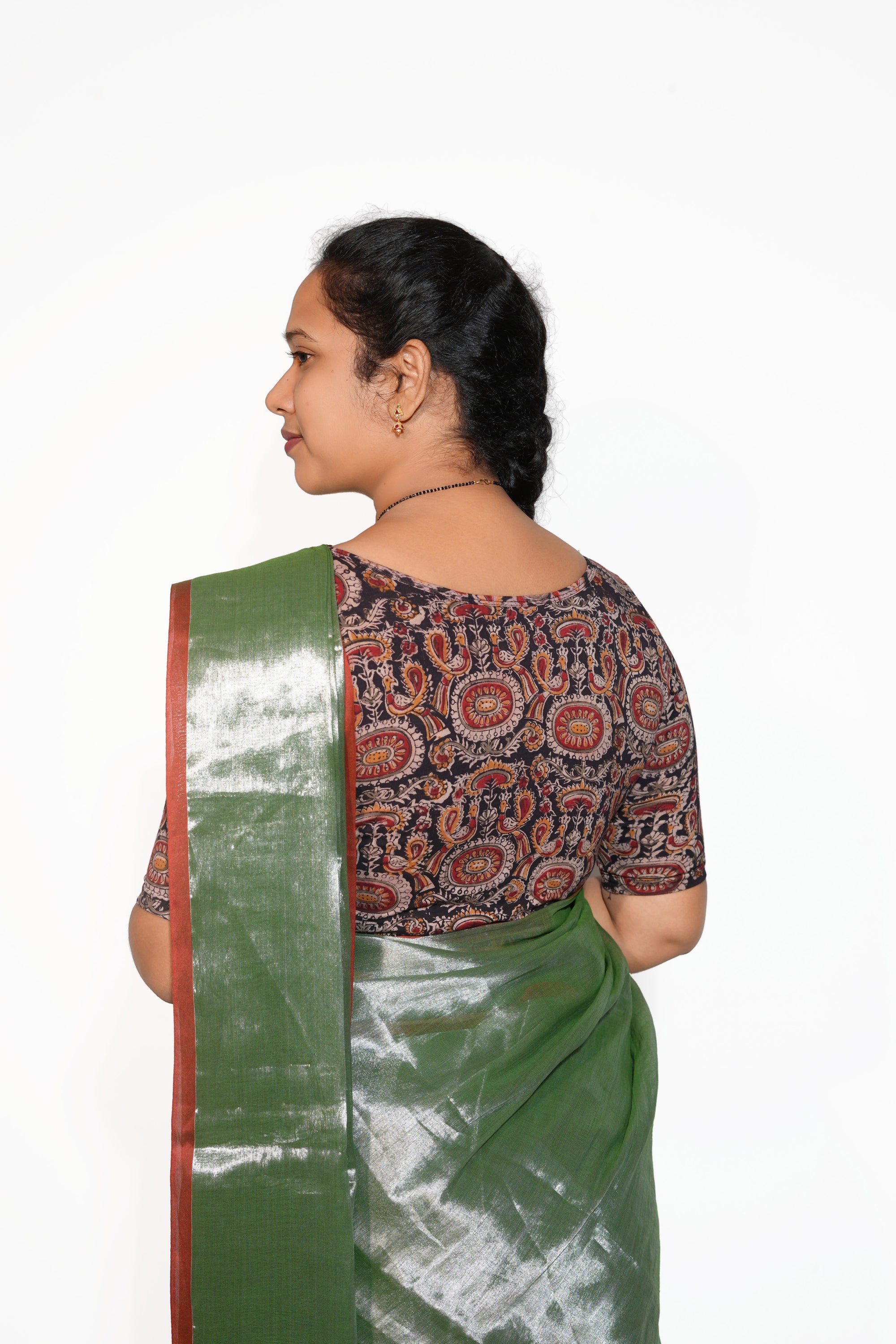 KALAMKARI BOAT NECK OPEN 10 HAND'S STREACHBLE  BLOUSE