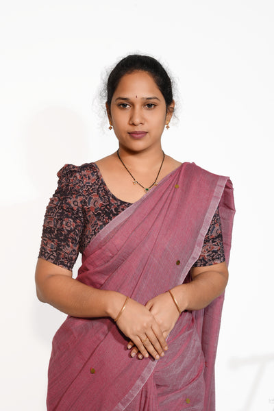 KALAMKARI BUTTA  ROUND NECK 10 INCH HANDS STRECHBLE BLOUSE