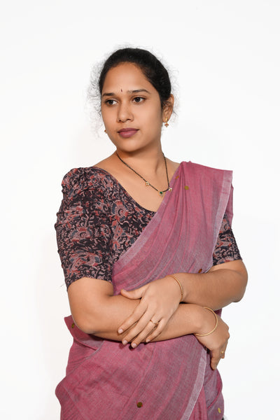 KALAMKARI BUTTA  ROUND NECK 10 INCH HANDS STRECHBLE BLOUSE