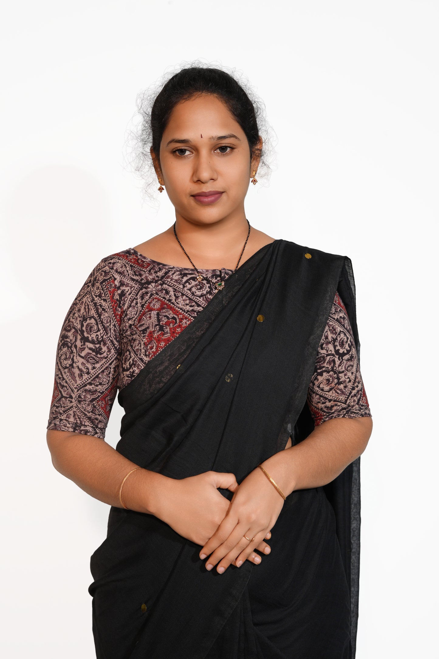 KALAMKARI BOAT NECK OPEN 10 HAND'S STREACHBLE  BLOUSE