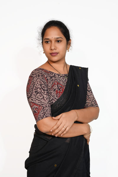 KALAMKARI BOAT NECK OPEN 10 HAND'S STREACHBLE  BLOUSE