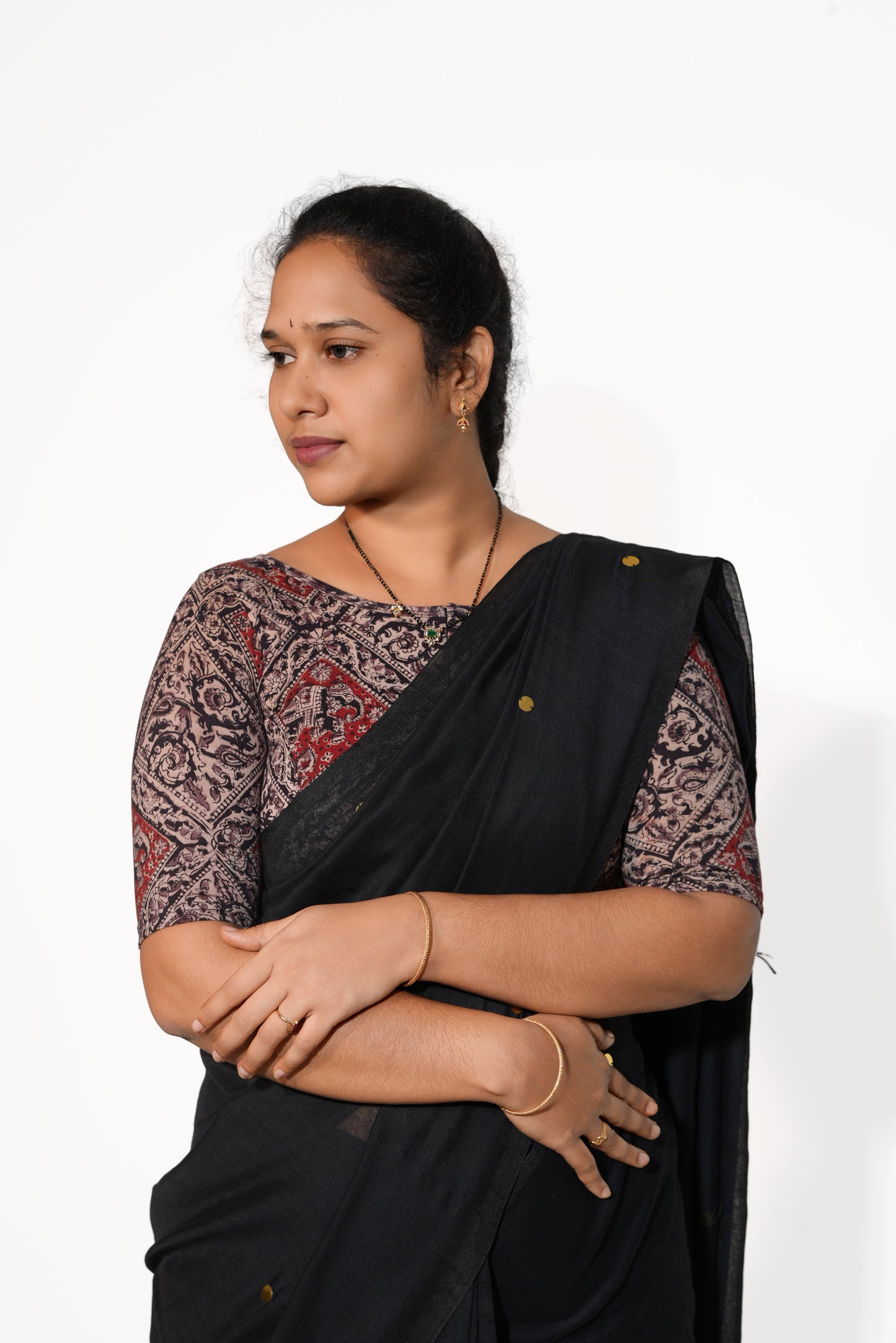KALAMKARI BOAT NECK OPEN 10 HAND'S STREACHBLE  BLOUSE