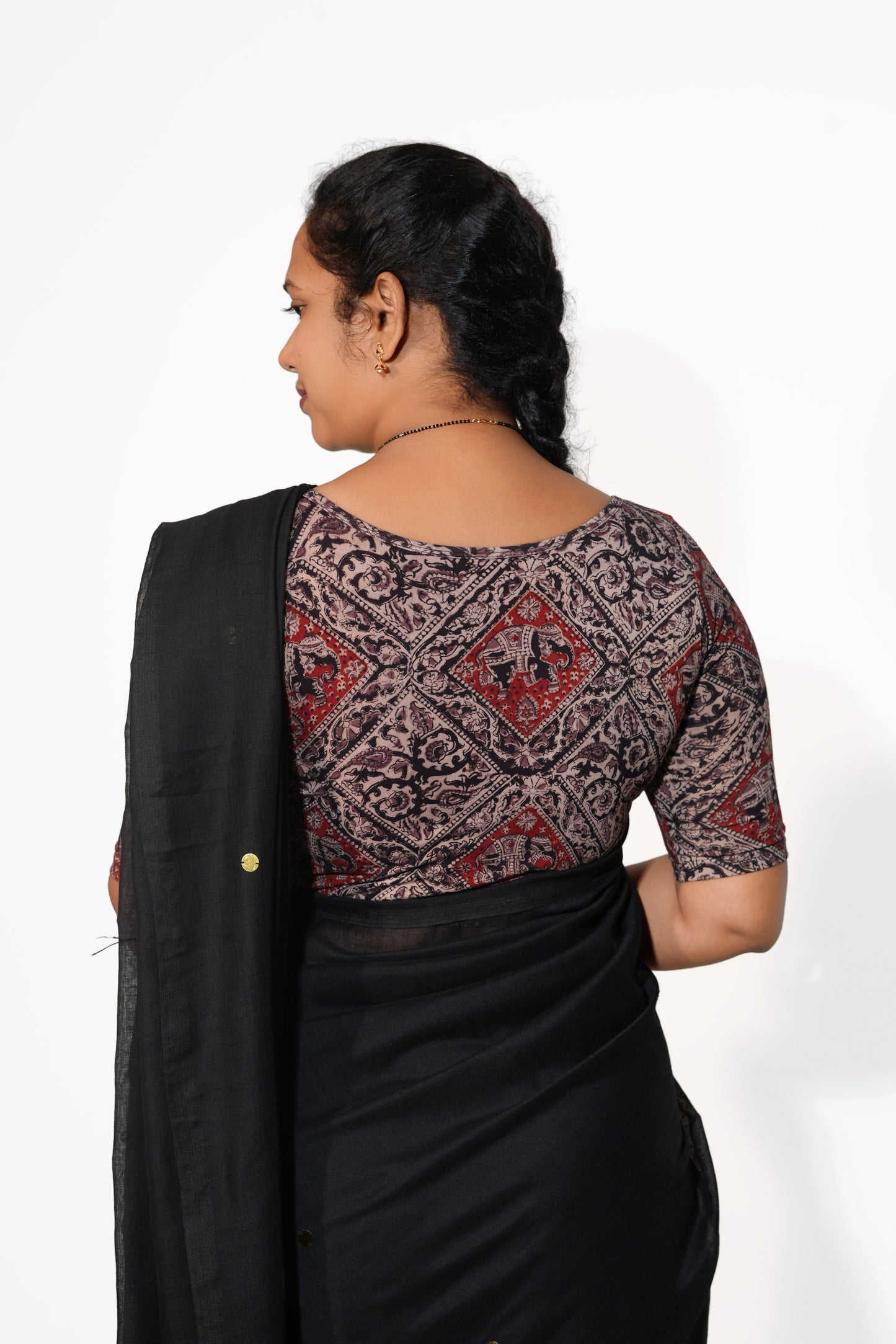 KALAMKARI BOAT NECK OPEN 10 HAND'S STREACHBLE  BLOUSE