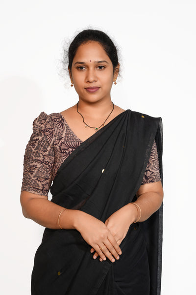 KALAMKARI BUTTA  ROUND NECK 10 INCH HANDS STRECHBLE BLOUSE