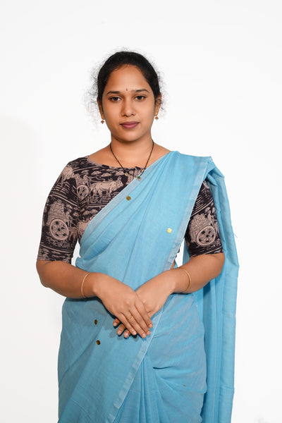 KALAMKARI BOAT NECK OPEN 10 HAND'S STREACHBLE  BLOUSE