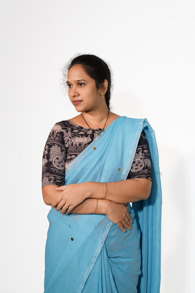 KALAMKARI BOAT NECK OPEN 10 HAND'S STREACHBLE  BLOUSE