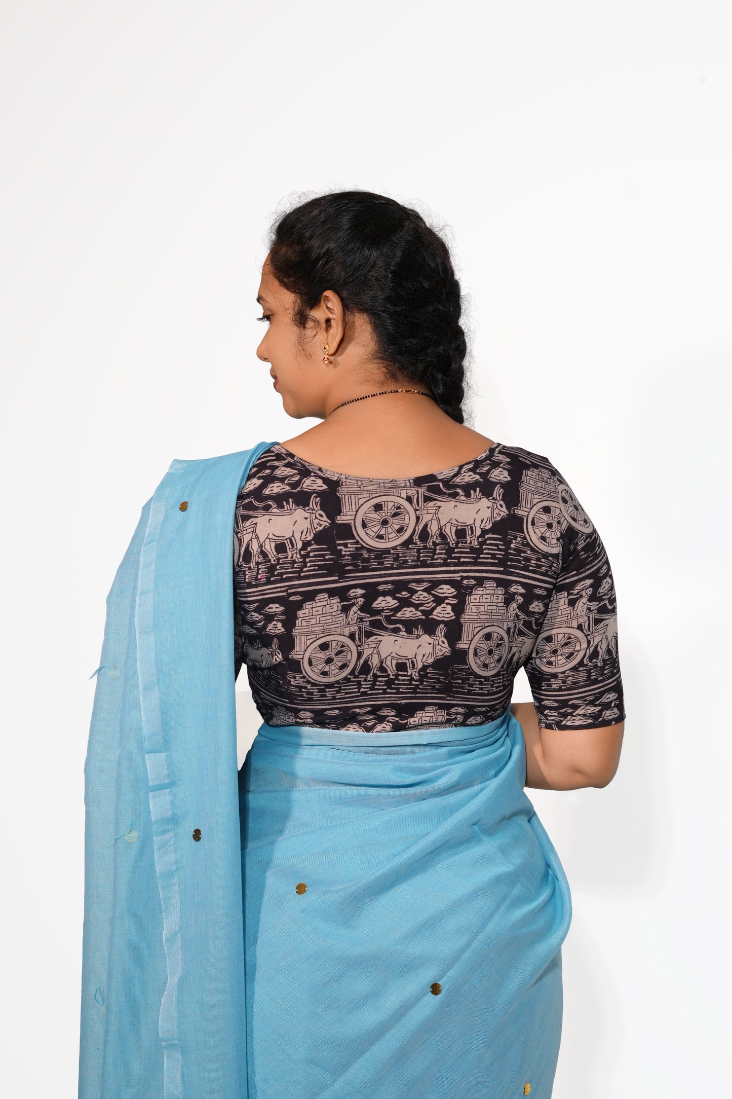 KALAMKARI BOAT NECK OPEN 10 HAND'S STREACHBLE  BLOUSE