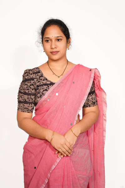 KALAMKARI BUTTA  ROUND NECK 10 INCH HANDS STRECHBLE BLOUSE