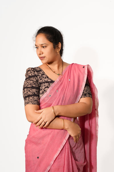 KALAMKARI BUTTA  ROUND NECK 10 INCH HANDS STRECHBLE BLOUSE