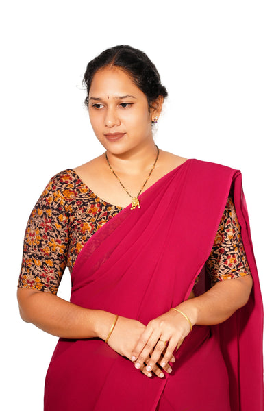 KALAMKARI ROUND NECK 10 INCH HANDS STRECHBLE BLOUSE