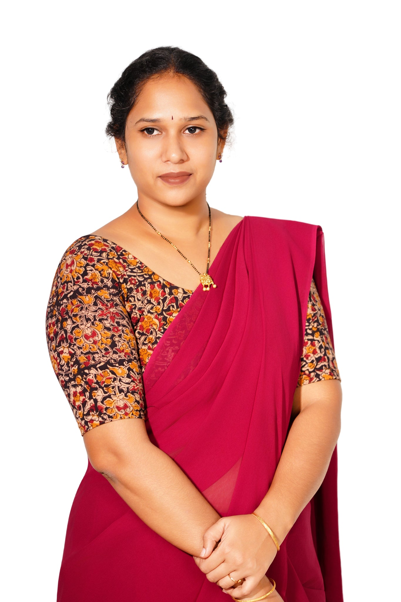 KALAMKARI ROUND NECK 10 INCH HANDS STRECHBLE BLOUSE