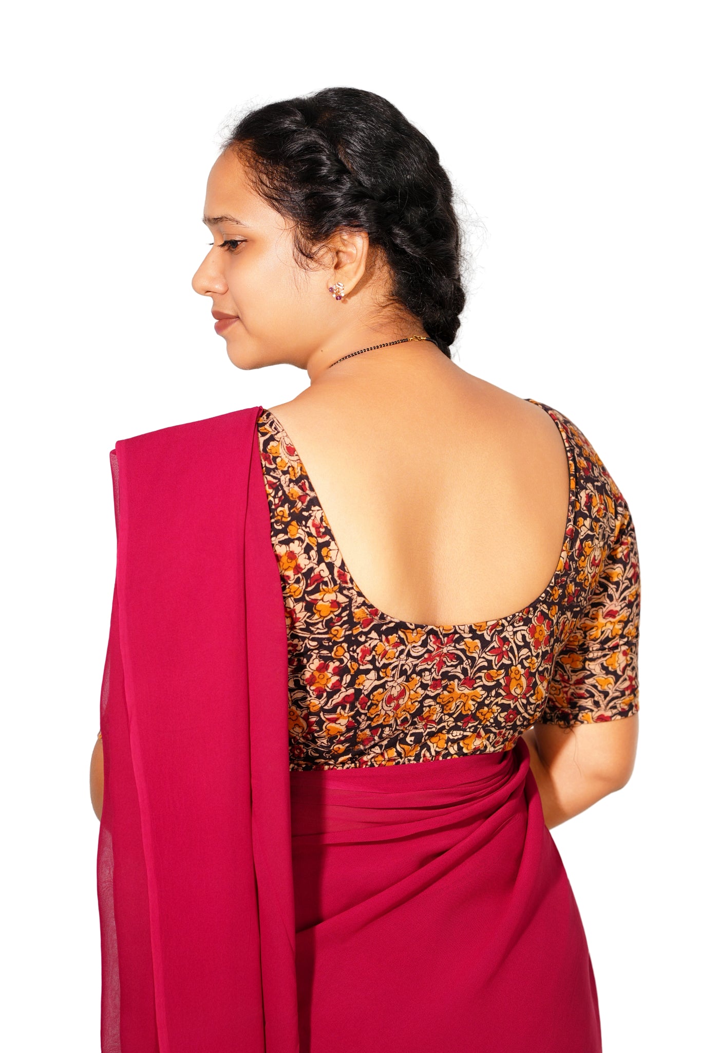 KALAMKARI ROUND NECK 10 INCH HANDS STRECHBLE BLOUSE