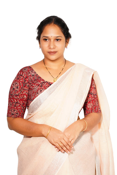 KALAMKARI ROUND NECK 10 INCH HANDS STRECHBLE BLOUSE