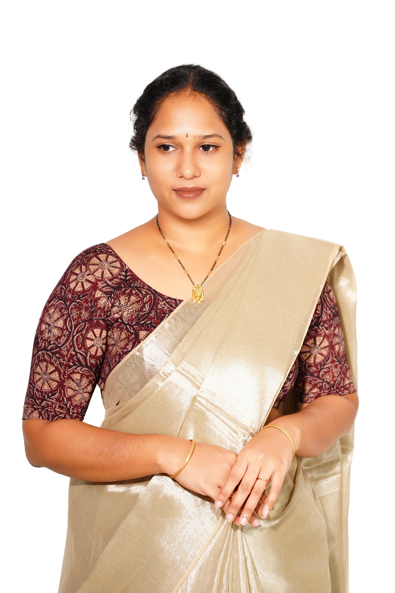 KALAMKARI ROUND NECK 10 INCH HANDS STRECHBLE BLOUSE