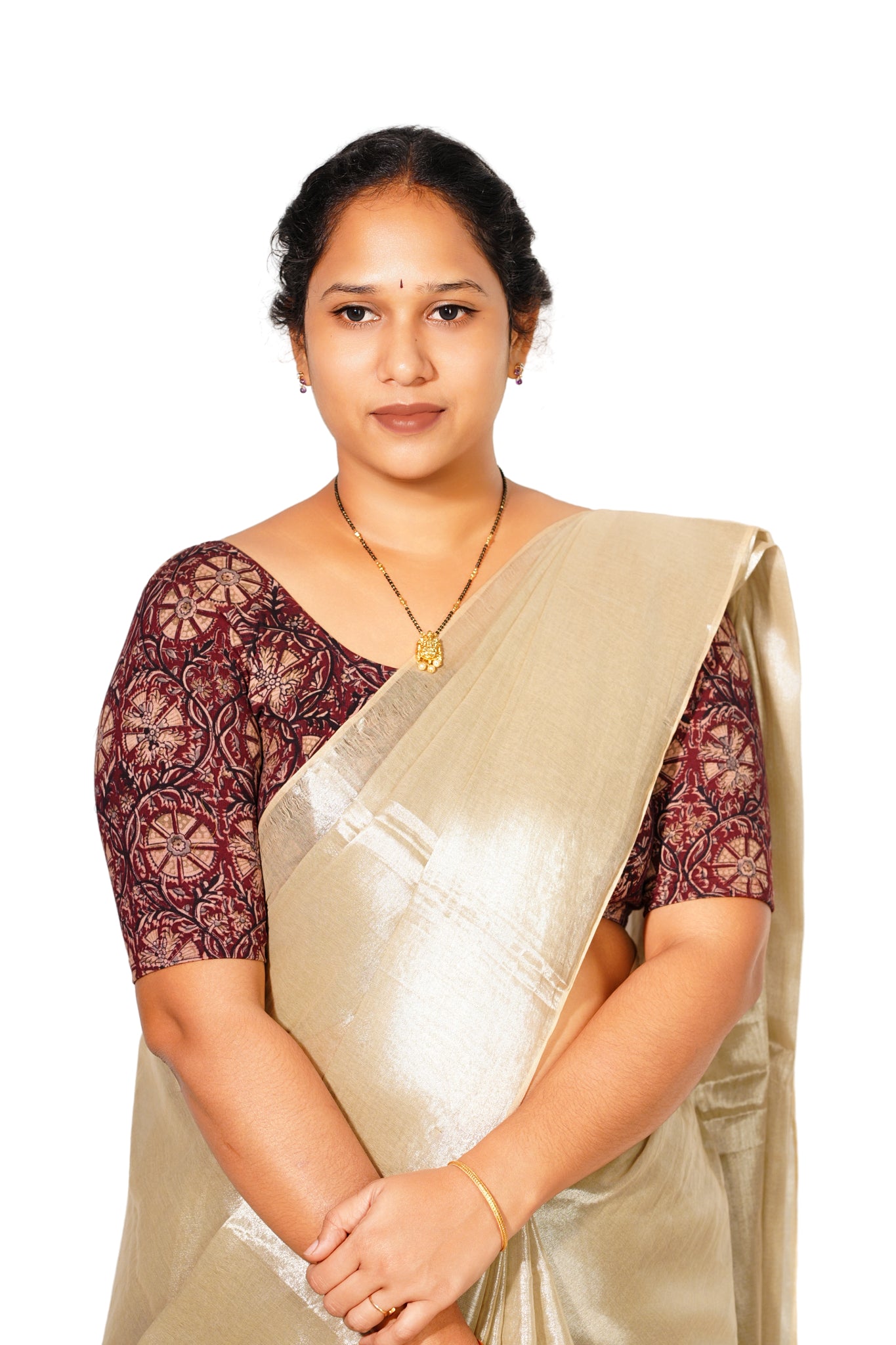 KALAMKARI ROUND NECK 10 INCH HANDS STRECHBLE BLOUSE