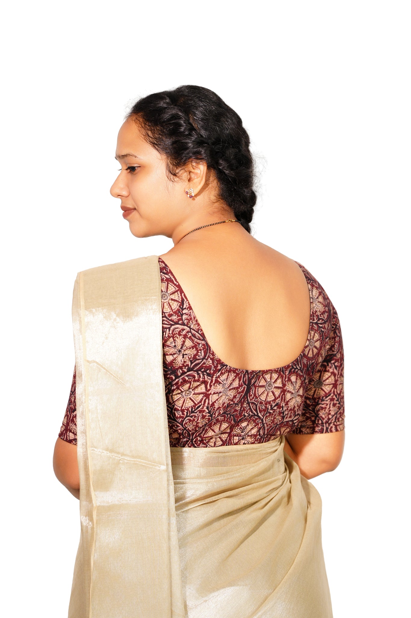 KALAMKARI ROUND NECK 10 INCH HANDS STRECHBLE BLOUSE