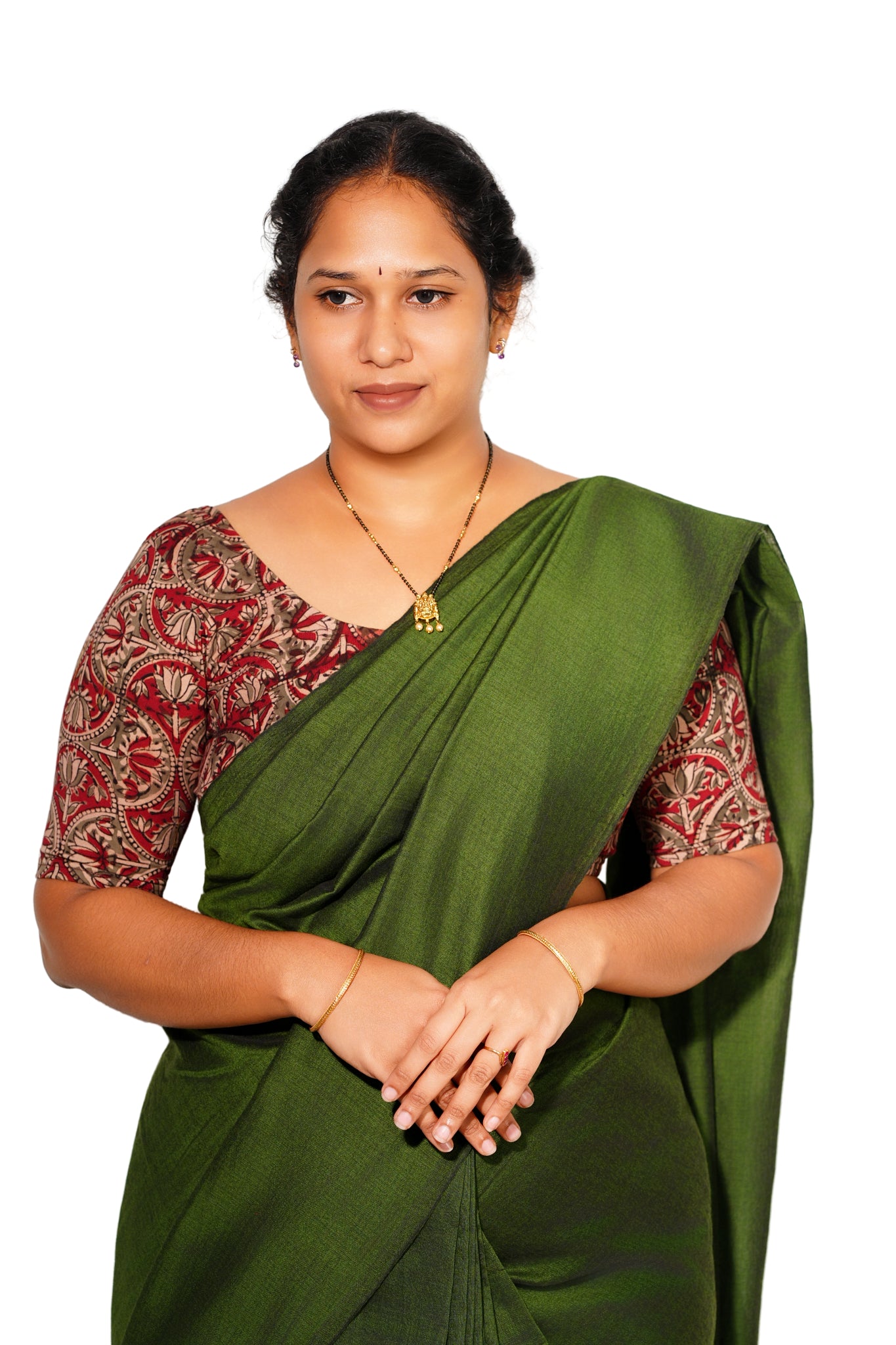 KALAMKARI ROUND NECK 10 INCH HANDS STRECHBLE BLOUSE