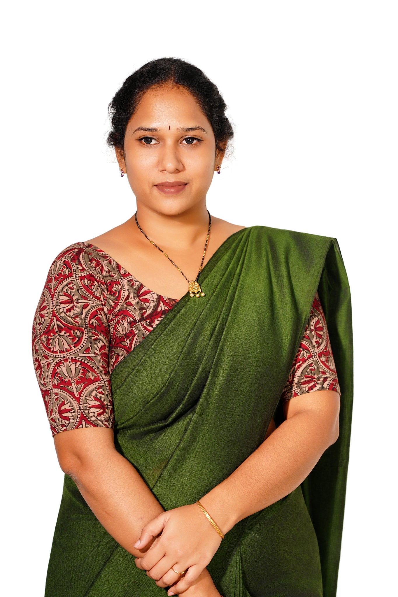 KALAMKARI ROUND NECK 10 INCH HANDS STRECHBLE BLOUSE