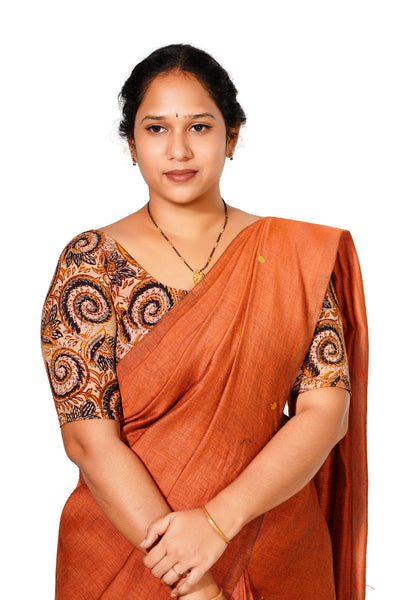 KALAMKARI ROUND NECK 10 INCH HANDS STRECHBLE BLOUSE