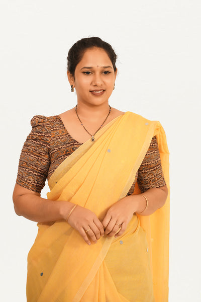 KALAMKARI BUTTA  ROUND NECK 10 INCH HANDS STRECHBLE BLOUSE