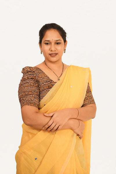 KALAMKARI BUTTA  ROUND NECK 10 INCH HANDS STRECHBLE BLOUSE