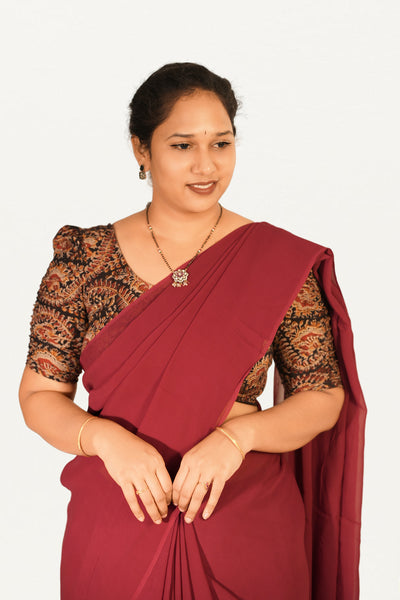 KALAMKARI BUTTA  ROUND NECK 10 INCH HANDS STRECHBLE BLOUSE