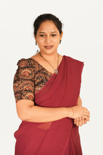 KALAMKARI BUTTA  ROUND NECK 10 INCH HANDS STRECHBLE BLOUSE