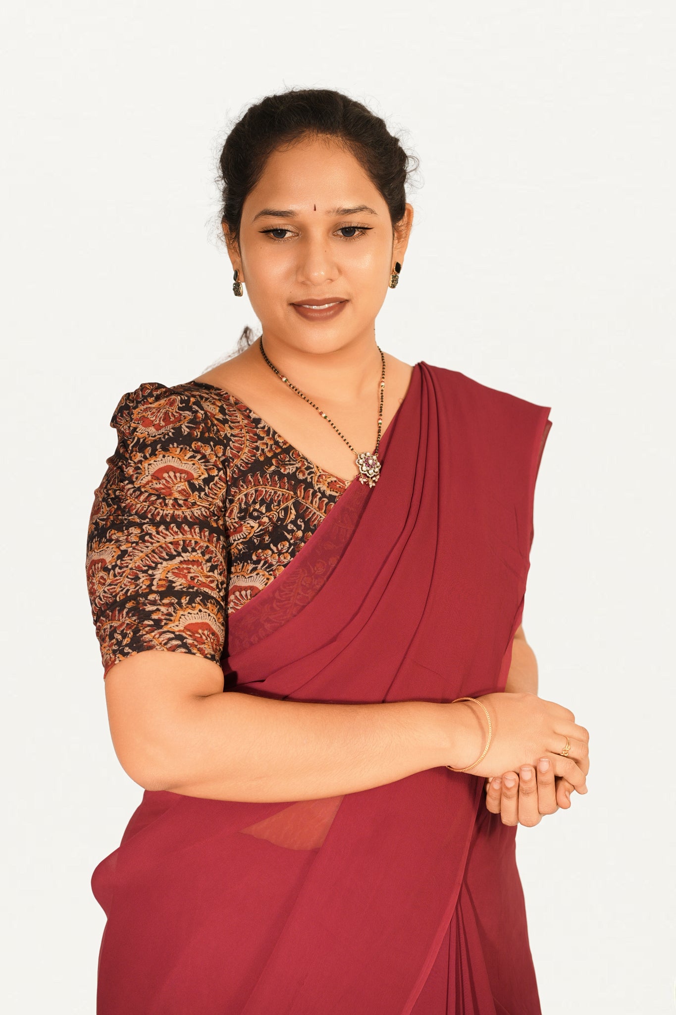 KALAMKARI BUTTA  ROUND NECK 10 INCH HANDS STRECHBLE BLOUSE