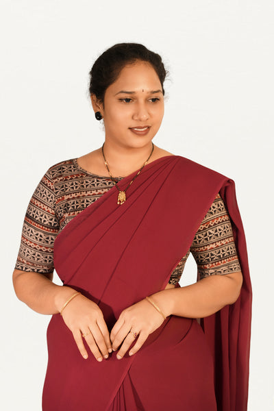 KALAMKARI BOAT NECK OPEN 10 HAND'S STREACHBLE  BLOUSE