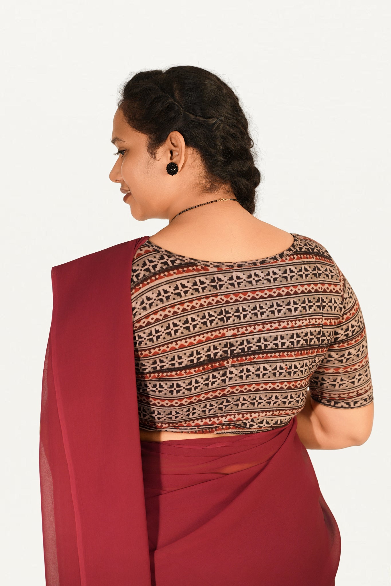 KALAMKARI BOAT NECK OPEN 10 HAND'S STREACHBLE  BLOUSE