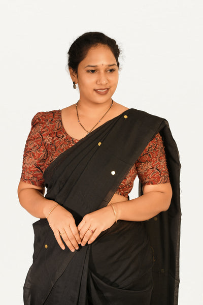 KALAMKARI BUTTA  ROUND NECK 10 INCH HANDS STRECHBLE BLOUSE