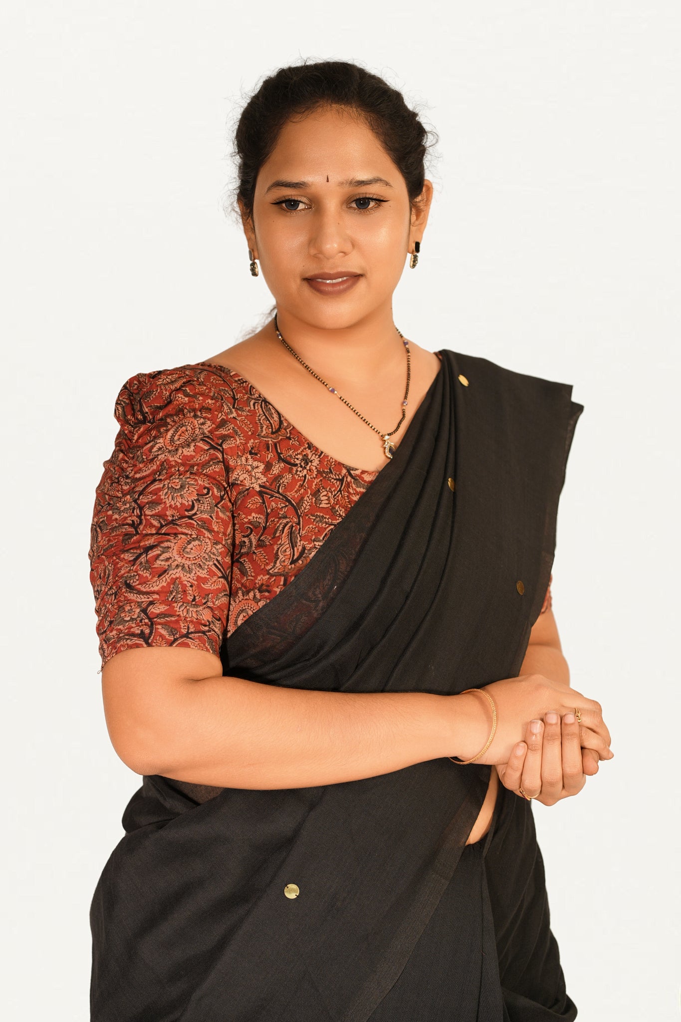 KALAMKARI BUTTA  ROUND NECK 10 INCH HANDS STRECHBLE BLOUSE