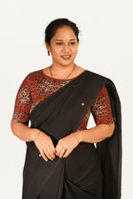 KALAMKARI BOAT NECK OPEN 10 HAND'S STREACHBLE  BLOUSE