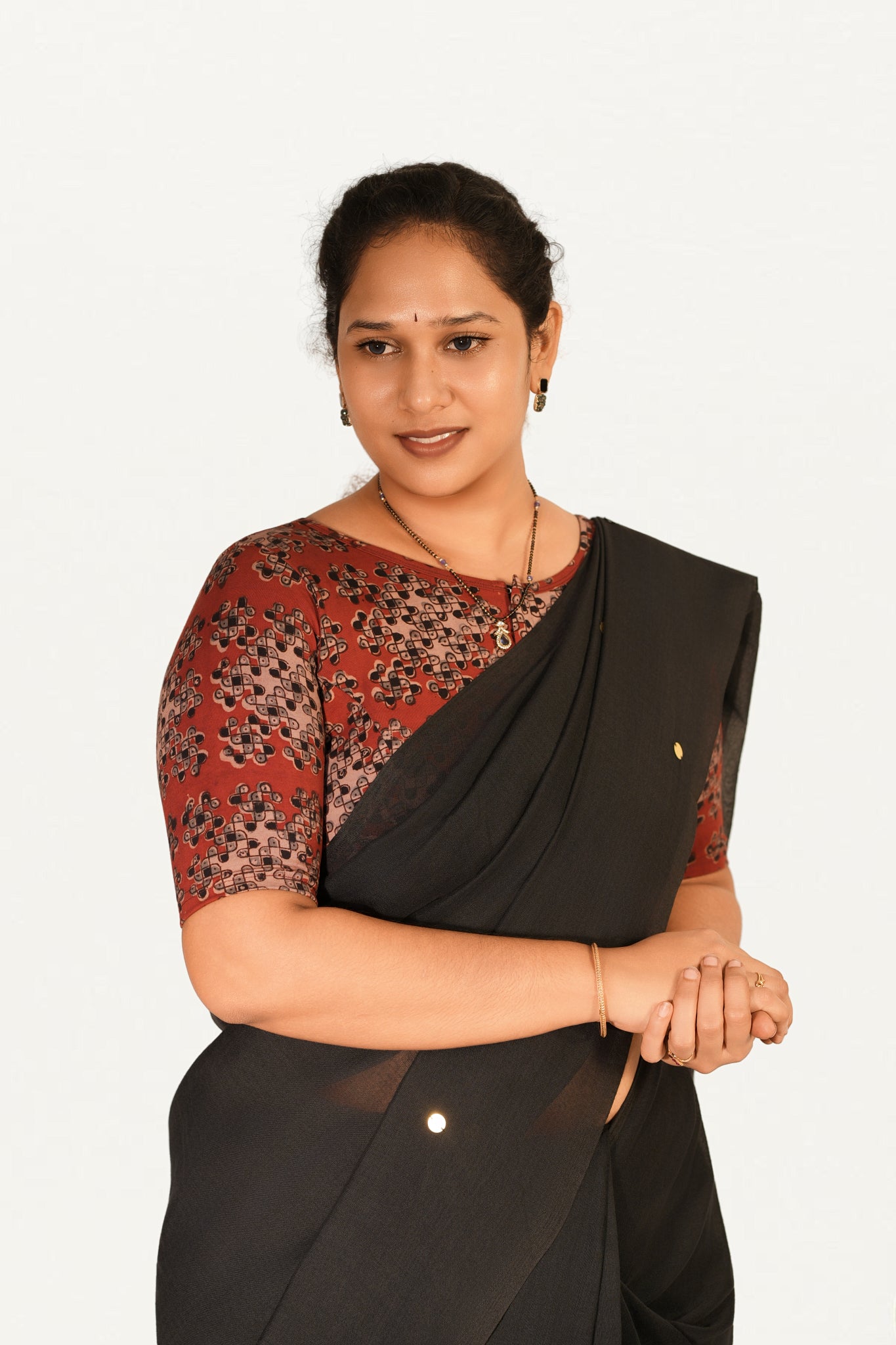 KALAMKARI BOAT NECK OPEN 10 HAND'S STREACHBLE  BLOUSE