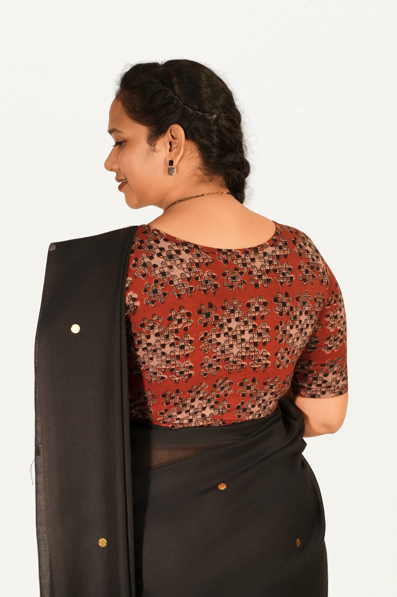 KALAMKARI BOAT NECK OPEN 10 HAND'S STREACHBLE  BLOUSE