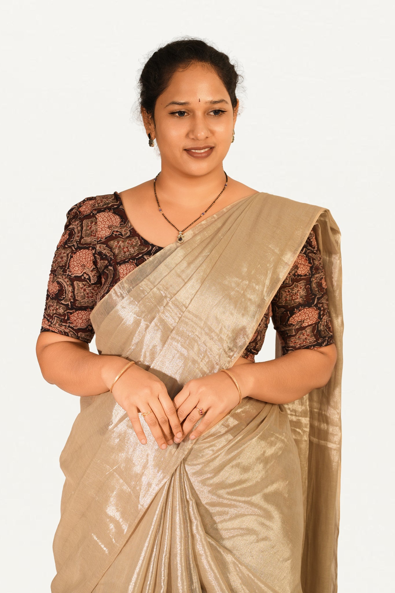 KALAMKARI BUTTA  ROUND NECK 10 INCH HANDS STRECHBLE BLOUSE