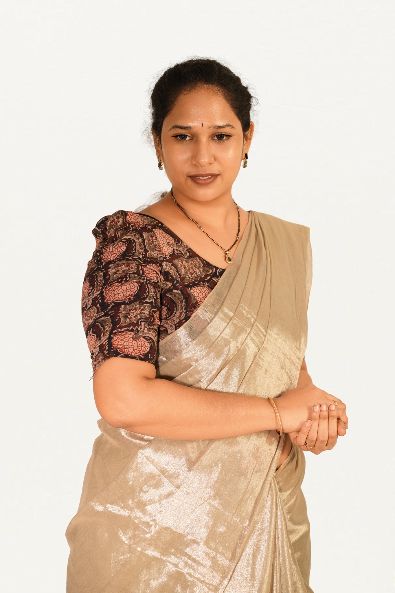 KALAMKARI BUTTA  ROUND NECK 10 INCH HANDS STRECHBLE BLOUSE