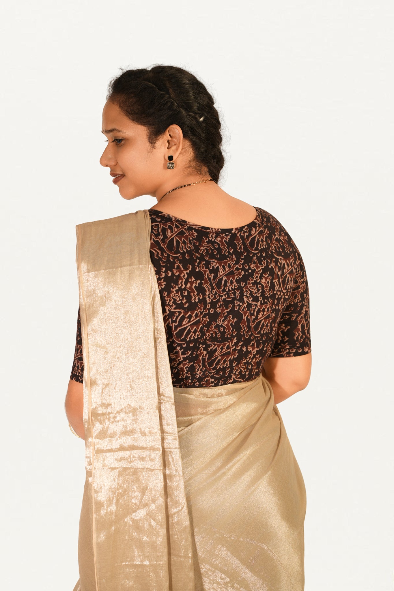 KALAMKARI BOAT NECK OPEN 10 HAND'S STREACHBLE  BLOUSE