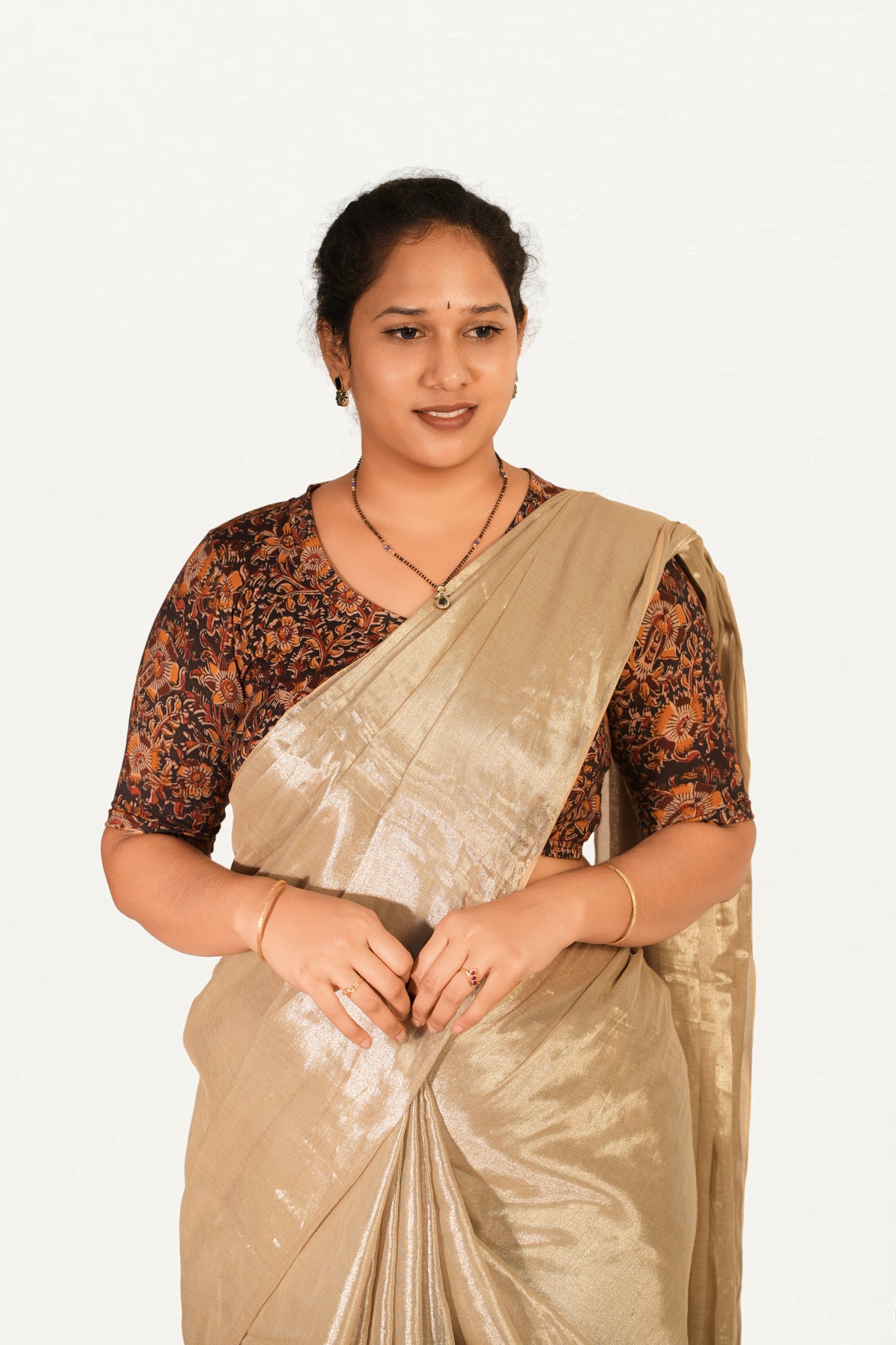 KALAMKARI V NECK 10 INCH HAND  STRECHBLE BLOUSE