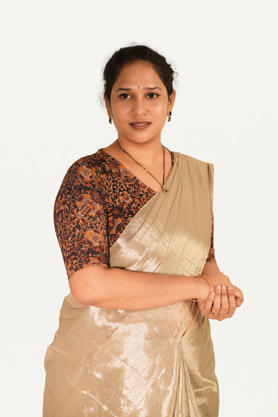 KALAMKARI V NECK 10 INCH HAND  STRECHBLE BLOUSE