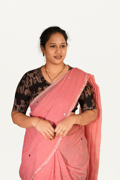 KALAMKARI V NECK 10 INCH HAND  STRECHBLE BLOUSE