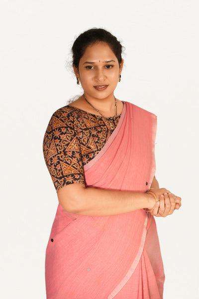 KALAMKARI BOAT NECK OPEN 10 HAND'S STREACHBLE  BLOUSE