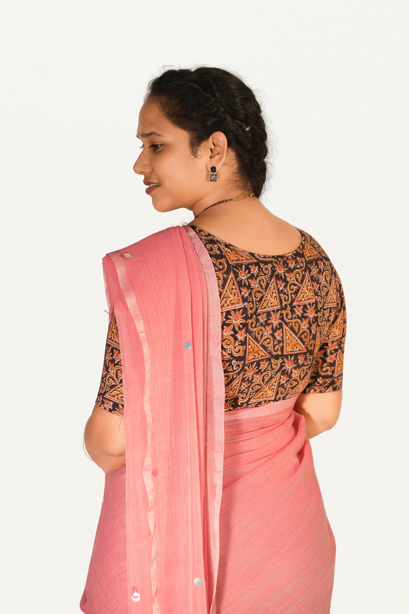 KALAMKARI BOAT NECK OPEN 10 HAND'S STREACHBLE  BLOUSE