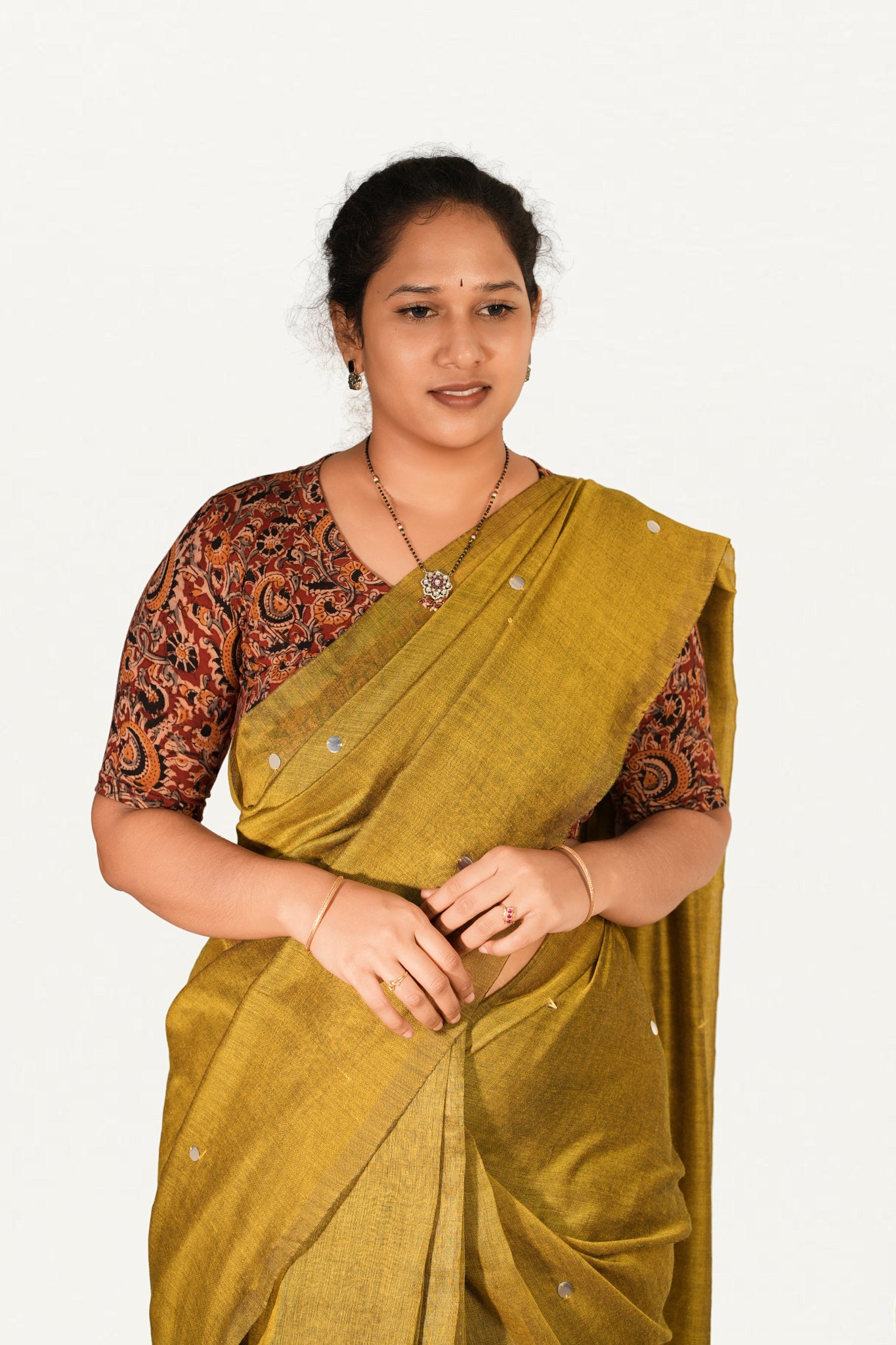 KALAMKARI V NECK 10 INCH HAND  STRECHBLE BLOUSE